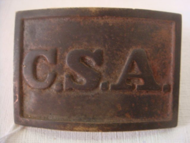 C.S.A. Three Prong Belt Buckle:: C.S.A. Three Prong Belt Buckle: 1 7/8" x 2 5/8", repaired. Estate of John Ennis, 23rd Virginia Infantry. (50-250)