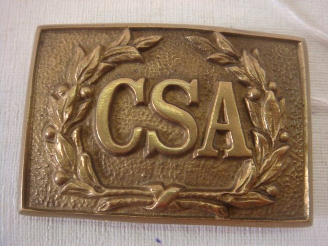 CSA in Wreath Three Prong Belt Buckle:: CSA in Wreath Three Prong Belt Buckle: 1 7/8" x 2 3/4" Estate of John Ennis, 23rd Virginia Infantry. (50-250)