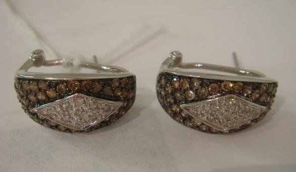Pair of Two Tone Diamond 10K Gold Earrings:: Pair of Two Tone Diamond 10K Gold Earrings: Featuring White Diamond of Diamonds on Champagne Diamond Field. 5.3 grams with Diamonds. (150-300)