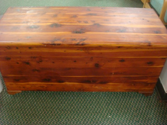 American Cedar Chest:: American Cedar Chest: Cedar Exterior and Interior with Strut Lug Handles. On Castors, with Hinged Lid. C. 1940, 48 1/8"W. (140-200)