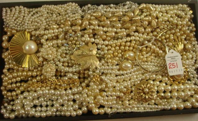 Pearls, Pearls, Pearls:: Pearls, Pearls, Pearls: Necklaces in Lengths From Choker to Opera. Bangles, Bracelets, Lapel Pins, Including Coventry and Trifari. Stick Pin, Star Pin, Crescent Pin and More. Some Vintage. (80-120)