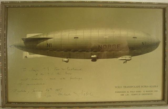 Autographed Photo Gen. UMBERTO NOBILE, Airship Norge:: Autographed Photo Gen. UMBERTO NOBILE, Airship Norge: Polar Explorer with First Verified Flight/Trip to North Pole with Roald Amundsen. Photo Signed "Honolulu, January 14th, 1927, Gen Umberto Nobile" 
