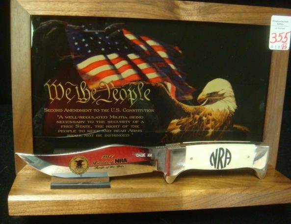Limited Edition 2011 NRA Knife of the Year, 978/1150:: Limited Edition 2011 NRA Knife of the Year, 978/1150: Case XX Bowie Style Sheath Knife with 6" Blade 10 3/4" LOA with Bone Handle Inscribed NRA. Blade Has NRA Logo and "2011 Friends of NRA". Display S