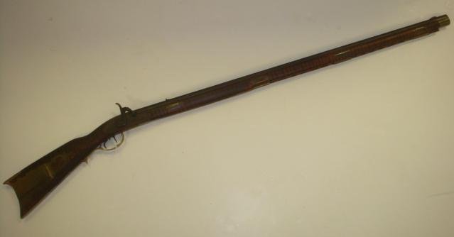 PENNSYLVANIA Percussion Muzzle Loading Rifle:: PENNSYLVANIA Percussion Muzzle Loading Rifle: CA 1800 Tiger Maple Grain Stock Pennsylvania or Kentucky Rifle. Brass Cap Box, Trigger Guard, Butt Plate and Fittings. 36 1/2" Blue Barrel, 52" LOA. Weapo