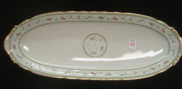 BERNARDAUD LIMOGE Artois Green Fish Platter:: BERNARDAUD LIMOGE Artois Green Fish Platter: Decorated with Laurel Wreath and Flowers, Gold Rim on Versailles Shape. Oval Platter is 24"L, 9"w. Marked on Bottom "Artois-Decor de la Manufacture du Comt