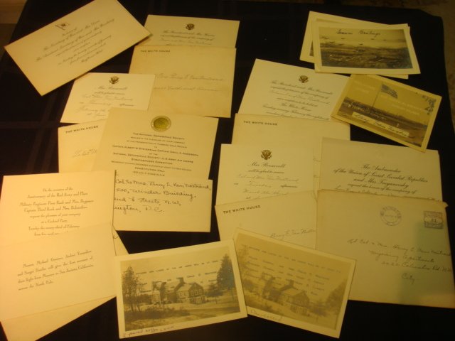 WHITE HOUSE, Washington Invitations For VanNostrand's:: WHITE HOUSE, Washington Invitations For VanNostrand's: Nine Invitations From the President and Mrs. Roosevelt to Events at the White House. Early Air Force X-Mas Cards, Invites to Soviet Embassy, Nati
