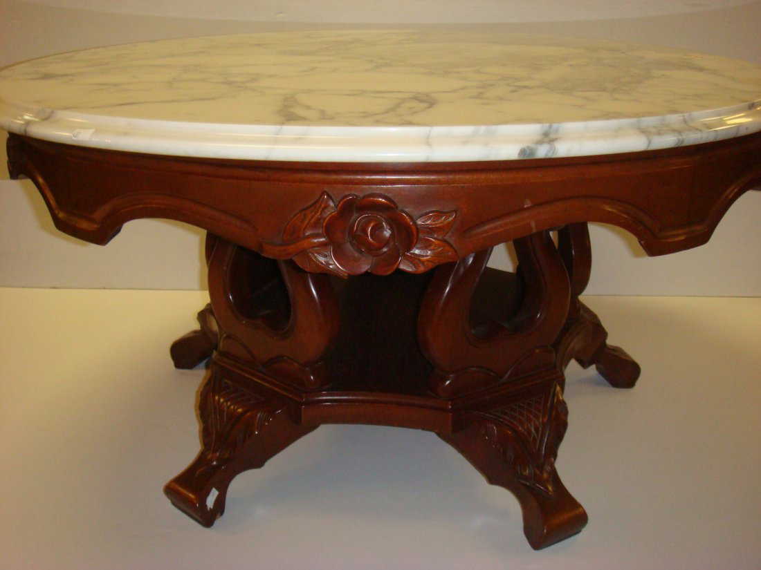 Lyre Base Victorian Style Round Marble Coffee Table