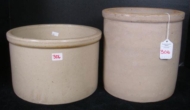 Two Red Wing Stoneware Crocks:: Two Red Wing Stoneware Crocks: Crock with Molded Red Wing Stoneware Co on Bottom is 6"T, 9 1/2"D. Ca 1877-1906 Crock with Molded Minnesota Stoneware Co Red Wing Minn on Bottom is 8 1/2"T, 8"D. Ca 1883