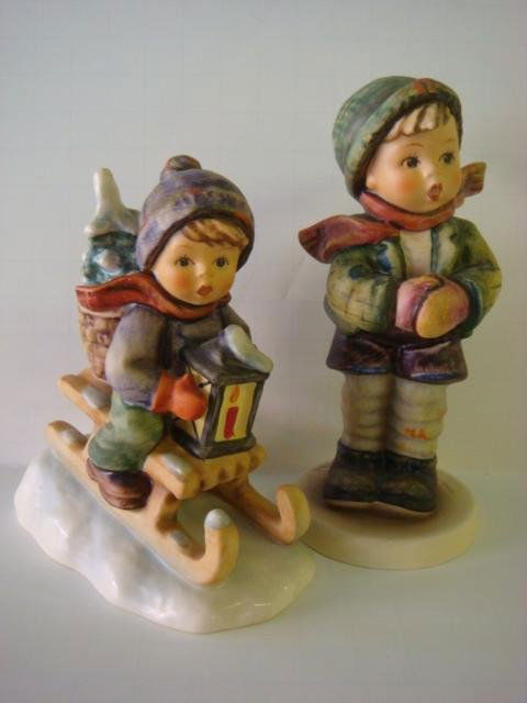 GOEBEL HUMMEL Ride Into Christmas & It's Cold:: GOEBEL HUMMEL Ride Into Christmas & It's Cold: Ride Into Christmas HUM 396/2/0 TMK-6, 4 1/2"T. It's Cold HUM 421 TMK-6, 5 1/4"T. This was the Sixth in a Series for Members of the Collectors' Club. Dat