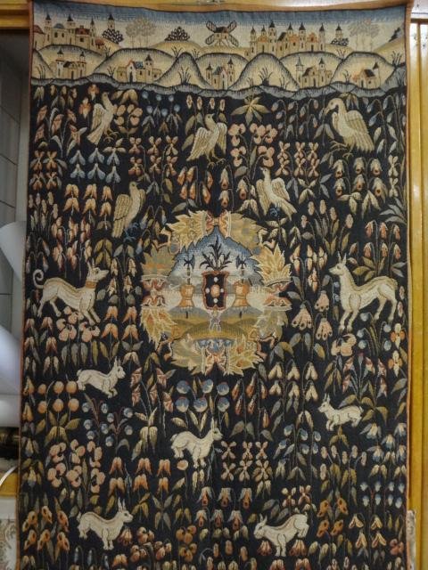 French Tapestry Wall Hanging With Birds and Animals: