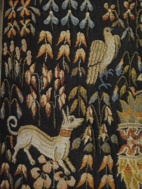 French Tapestry Wall Hanging With Birds and Animals: - 4