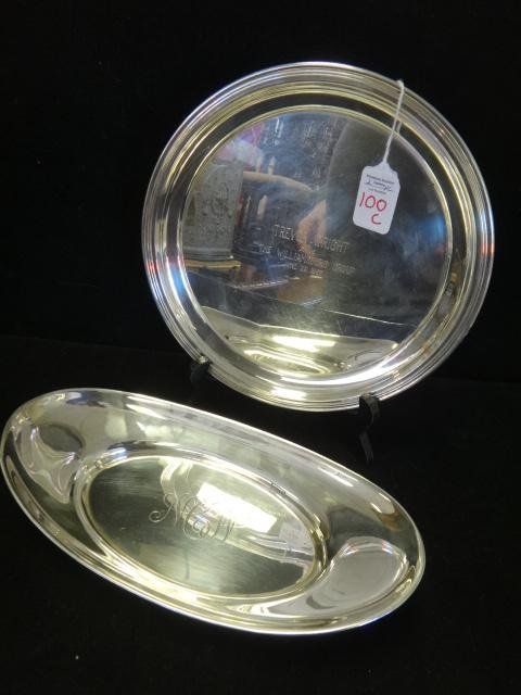 GORHAM Sterling Silver Tray and Bread Bowl:: GORHAM Sterling Silver Tray and Bread Bowl: Award Tray is Dated 1963. 10"D. Bread Bowl is 11 3/4"L. NCW Monogram. 20.70 Oz. (200-400)