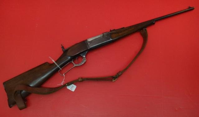 SAVAGE MODEL 1899, 30-30, Lever Action Rifle:: SAVAGE MODEL 1899, 30-30, Lever Action Rifle: Lyman Special Site System, 20" Barrel, Walnut Stock Good Condition. Broken Buttplate. With Leather Sling. SN 187217. Bidding Begins at $550.00. With Soft 