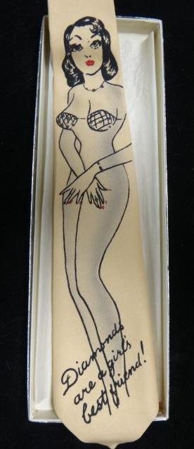 Erotic Necktie "Diamonds are a Girl's Best Friend": Erotic Necktie "Diamonds are a Girl's Best Friend" Regular Beige Necktie with Striking Brunette "Jane Russell" Displaying her Charms with "Diamonds are a girl's best friend" Logo. These Rocks don't lo