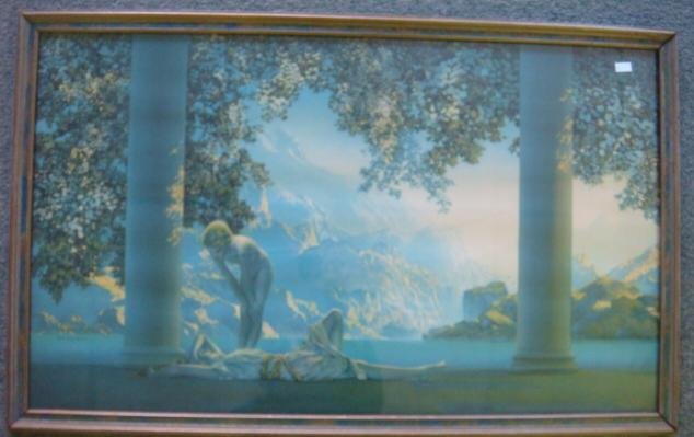 House of Art MAXFIELD PARRISH Daybreak:: House of Art MAXFIELD PARRISH Daybreak: Vintage Print is 29 1/2" X 17 1/2" Visible in 1" Period Frame. Signed in Plate LR. Most Popular Print of 20thC. Listed Artist, 1870-1966. Original Painting of t