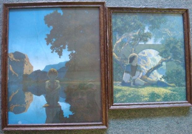 Two MAXFIELD PARRISH Prints, Evening, Knave of Hearts:: Two MAXFIELD PARRISH Prints, Evening, Knave of Hearts: 12" X 15" Evening Originally 1921 Life Magazine Cover. Reinthal & Newman Circa 1920's. Initialed MP Lower Right. 11 1/2" X 9 1/2" Knave, Publishe