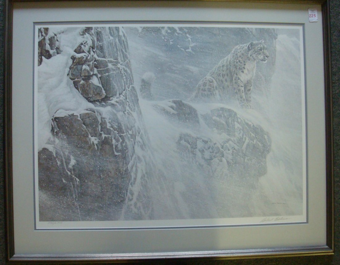 Pencil Signed ROBERT BATEMAN Snow Leopard Print:: Pencil Signed ROBERT BATEMAN Snow Leopard Print: Titled High Kingdom. 28" X 20 1/2", #2368/10772. Most Endangered Species on Earth. Foremost Artist Depicting World of Nature. Canadian Naturalist Artis