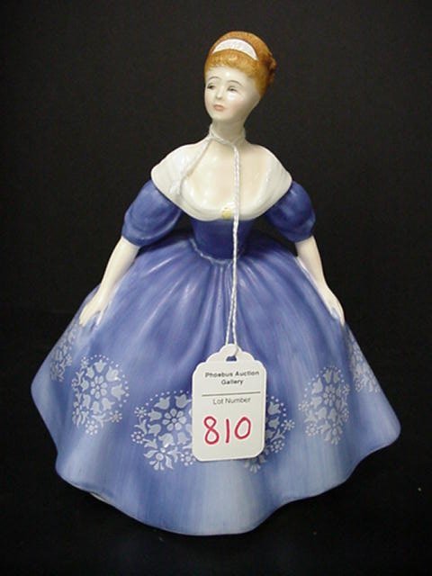 Royal Doulton Nina Porcelain Figurine: Red Haired Lady in Blue Gown in Matte Finish. Designed M. Davies. Copyright 1968. 7 1/2"T. HN 2347.