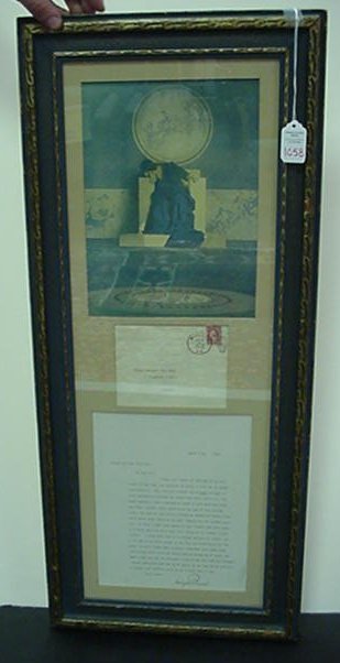 1910 Signed Maxfield Parrish Letter: Typed Letter Answering Question About Colors to Use in a Mural. Envelope and Letter Along with Parrish Print is Matted and Framed to 13 1/2" X 31 1/2"