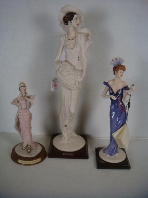 Three Italian Elegant Lady Statues 2 by G. Ormani:: Three Italian Elegant Lady Statues 2 by G. Ormani: Two Signed Giuseppe Ormani FLORENCE Figures 18 1/2" Tall and 13 1/2" Tall. ELEGANCE by Leonardo 10 1/2" Tall. (100-250)