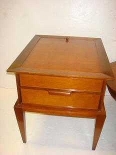 TOMLINSON Parkway Terrace Mid Century Side Table:: TOMLINSON Parkway Terrace Mid Century Side Table: Single Drawer Side Table with Planter Back is 23"T, 22" X 27". Removable Lid Over Planter with Insert. Square Tapering Legs. (100-200)