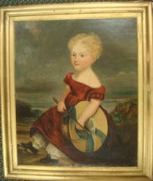 19thC Limner Folk Art Painting of Young Lady: