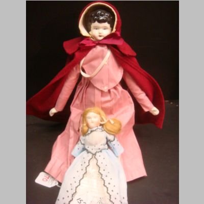 CHINA HEAD AND PORCELAIN Dolls:: CHINA HEAD AND PORCELAIN Dolls: Newer China Head 15"T With Cloth Body, China Limbs. Porcelain 8 1/2"T Bald Head, Replaced Body. Possibly Biedermeier?? Cir 1840 (100-200)