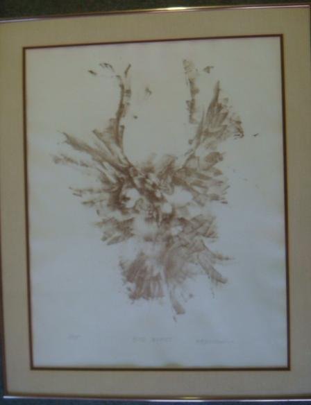 Signed Numbered AB JACKSON Print, "Pigeons":: Signed Numbered AB JACKSON Print, "Pigeons": Signed and Dated '73 LR, #3/35. Listed Virginia Artist, Yale Educated. Brown Conte Crayon on Paper. He Would Photograph Pigeons in the Park and Manipulate