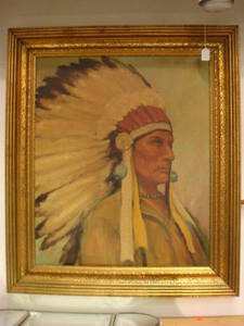 Signed JOHN HENDERSON Oil Portrait of Indian Chief: