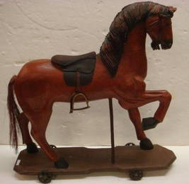 Primitive Style Childs Wooden Horse on Wheels: