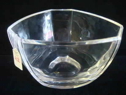 TIFFANY & CO Crystal Presentation Bowl:: TIFFANY & CO Crystal Presentation Bowl: Triangular Shape with Cut Corners. Etched Tiffany & Co On Bottom. 5 7/8"T, 9 1/4"D. (100-200)