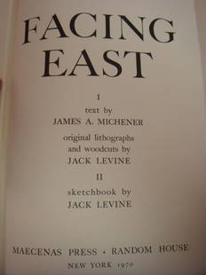 FACING EAST Portfolio, James Michener/Jack Levine:: FACING EAST Portfolio, James Michener/Jack Levine: Signed by Michener, who did Text and Jack Levine, who did Art in Tribute to Japanese Post War Culture. 2184 of 2500, 19" x 12.5". Published by