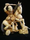 Signed IVORY Carving "TAKING DOWN THE DISPATCH RIDER"