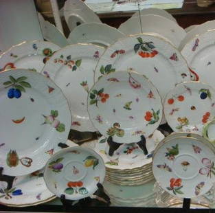 HEREND Market Garden Dinnerware:: HEREND Market Garden Dinnerware: 41 Plates Including 9 Chargers 11", 15 Dinner 10 3/8", 5 Bread, 9 Salad 7 1/2", 1 Saucer 5 3/4", 2 Soup Bowls 6 1/4". (900-1500)