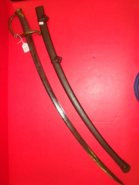 United States Light Artillery Saber, Model 1840:: United States Light Artillery Saber, Model 1840: Marked "US/SK/N.P. AMES/CABOTVILLE/1847", Handle Wire and Leather Covering Intact, Blade Slightly Discolored Scabbard is Dark Brown in Color and Dent F
