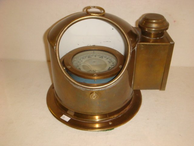 BERGEB-NAUTIK Gimbal Compass in Binnacle Mounting:: BERGEB-NAUTIK Gimbal Compass in Binnacle Mounting: Brass Binnacle with German Made Floating Compass in Whale Oil. Finical has Small Oil Fired Lamp to Illuminate it at Night or Stormy Weather. 9" Tall 