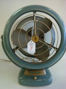 Vintage 1950's VORNADO Floor or Table Fan:: Vintage 1950's VORNADO Floor or Table Fan: Model 20C2-1, Serial #53. Newer Cord. One Speed. Made by the O.A. Sutton Corp. Tilts. 13"T, 11 D. Gray-Green Paint. (80-100)