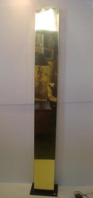 GEORGE KOVACS 1980 Brass Monolith Floor Lamp:: GEORGE KOVACS 1980 Brass Monolith Floor Lamp: 6'1" Torchiere Lamp Designed by David Winfield Wilson. Polished Brass, Age Appropriate Scuffs. Set on Black Iron Rectangular Plinth. 8"W. Single Internal