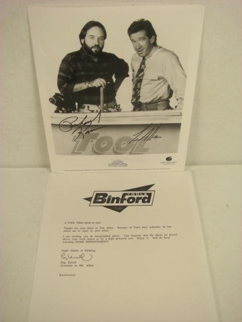 Autographed TIM ALLEN and RICHARD KARN Photo:: Autographed TIM ALLEN and RICHARD KARN Photo: Black & White 8 X 10 Glossy Signed Photo of "Home Improvement" Publicity Photo with Letter. Signed in Black Marker. (100-200)