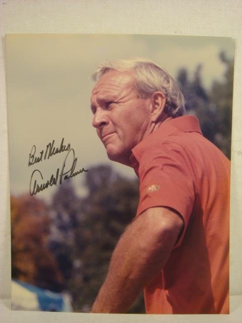 Autographed ARNOLD PALMER Photograph:: Autographed ARNOLD PALMER Photograph: Golf Professional, Color 8 X 10 Signed Matte. Inscribed, "Best Wishes Arnold Palmer", In Black Marker. (70-140)