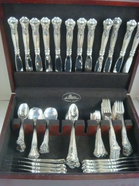 GORHAM Chantilly Sterling Silver Flatware, 95 Pc:: GORHAM Chantilly Sterling Silver Flatware, 95 Pc: Service for 12 Includes 12 Each Place, Salad and Seafood Forks, Place Knives, Ice Tea and Round Bowl Soup Spoons, Butter Spreaders and 11 Teaspoons. B