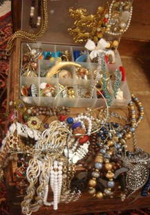 A Treasure Trove of Costume Jewelry:: A Treasure Trove of Costume Jewelry: Includes Bracelets, Necklaces, Pins, Pendants, Rings, Cufflinks, Tie Clips & A Plastic Container of Earrings. From Beads to Metal, Plain To Shiny, We've Got You