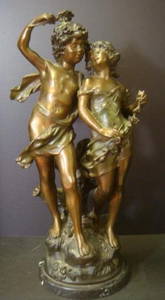 Sculpted Bronze "Young Lovers" After AUGUSTE MOREAU: