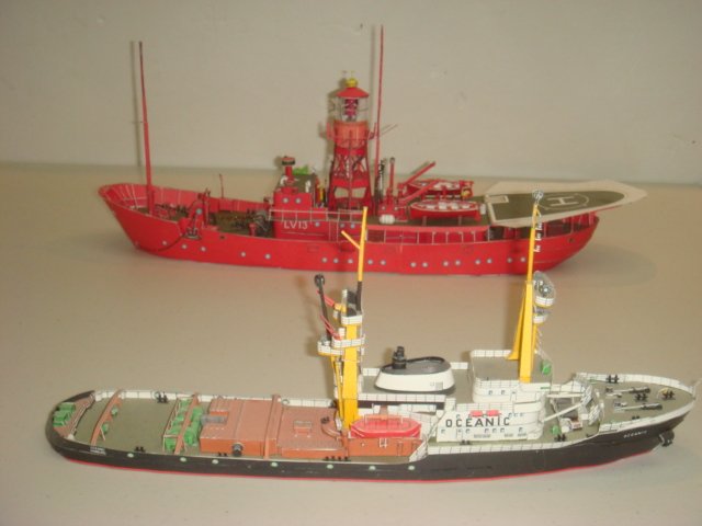 Two Papercraft Models of LIGHTSHIP & RECOVERY SHIP:: Two Papercraft Models of LIGHTSHIP & RECOVERY SHIP: 1/100 Model of LIGHTSHIP 13 now a Cultural Center in Hamburg, Germany and the Recovery Ship/ Tugboat OCEANIC. Ocean Going Tugboat. By Master Modeler