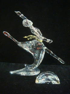 SWAROVSKI Crystal Anna, Magic of Dance Series:: SWAROVSKI Crystal Anna, Magic of Dance Series: Dancer with Yellow Sash. Issued 2004. 7"T. Plaque and Original Box. (200-300)