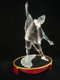 SWAROVSKI Crystal Pierrot, Masquerade Series:: SWAROVSKI Crystal Pierrot, Masquerade Series: Standing Male Figurine with Stand and Plaque. 1999 SCS Annual Edition with All Boxes. Retired. 8"T. The Most Famous of Clowns for Pucci's Famous Opera. 