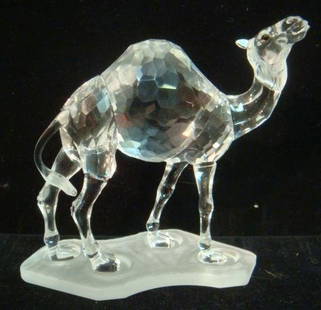 SWAROVSKI Crystal Camel:: SWAROVSKI Crystal Camel: Part of the African Wildlife Series, Retired in 2004. Frosted Base, Tail and Neck. 4 1/2"T. Original Box. The Ship of The Desert. (120-200)