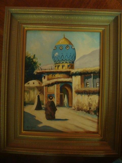 KAZARIAN Ladies Outside Of Mosque Oil On Canvas:: KAZARIAN Ladies Outside Of Mosque Oil On Canvas: Ca. 1977, Signed LL. Little Is Known About This Artist Born In Armenia & Emigrated to Iran in 1960's. Sold Art In the Streets. This Image of Woman Ente