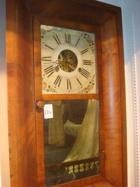 30 Hour TERRY & ANDREWS Ogee Case Wall Clock:: 30 Hour TERRY & ANDREWS Ogee Case Wall Clock: Circa 1820-1840, Bristol Connecticut. Full Printed Paper Label Inside. No Mark on Dial. Zinc Floral Pained Face (Some Loss), Mirrored Door, Original Weigh