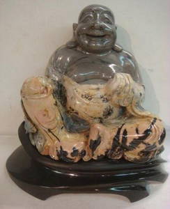 Carved Jasper Buddha on Granite Base: Expertly Carved